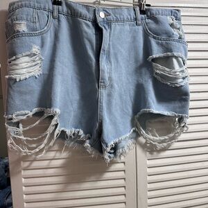 SHEIN Ripped Light Blue Jean Shorts